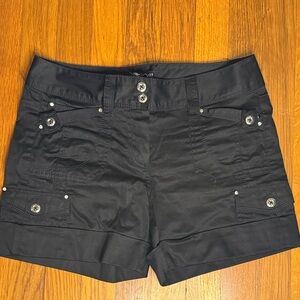 White House Black Market Black Cargo Shorts with Button Details